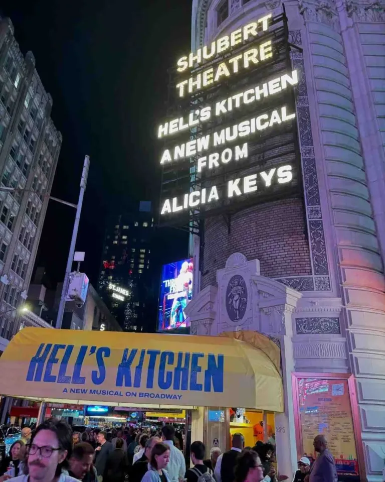 Shubert Theatre marquee for Alicia Keys' Hell's Kitchen musical as recommended by Seattle Theater Guide.