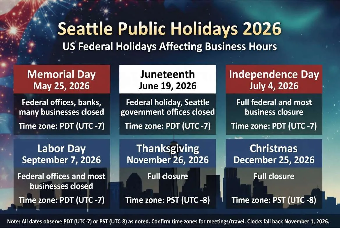 Seattle Public Holidays Affecting Business Hours — 2026