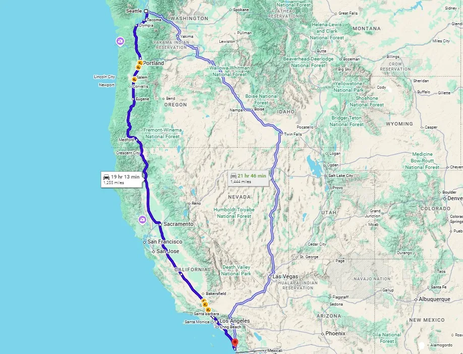 Seattle to San Diego Drive Distance and Time