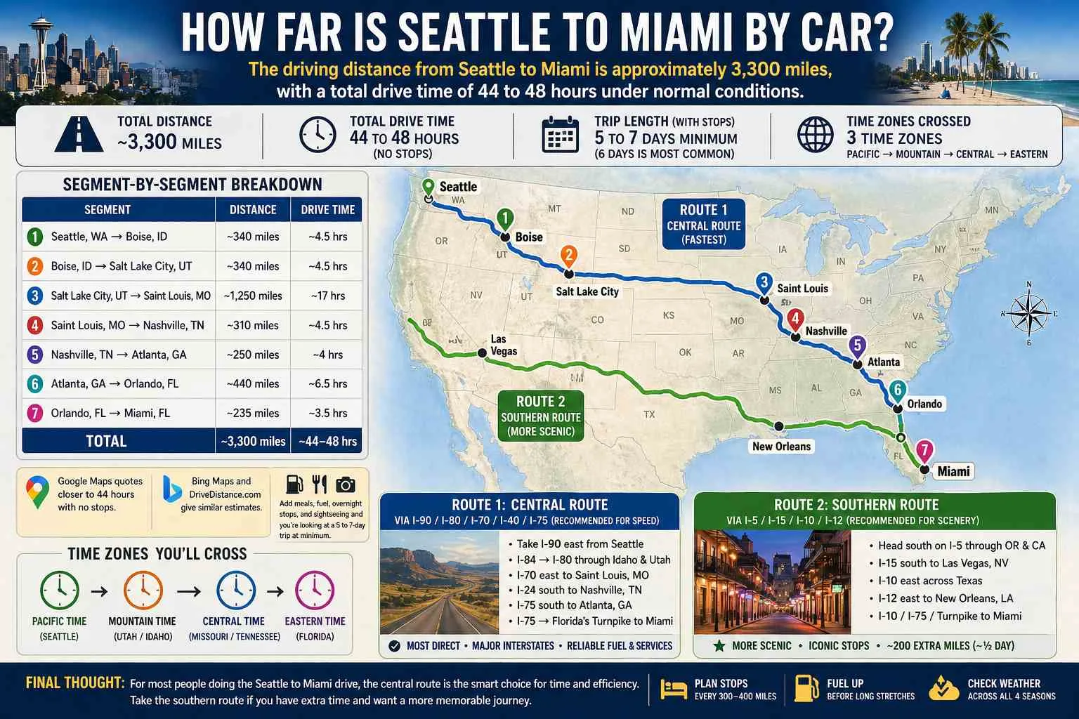 How Far Is Seattle to Miami by Car