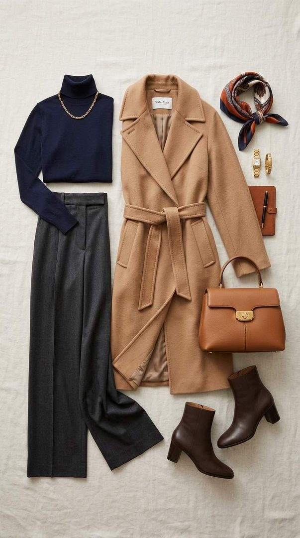 Camel Coat With Wide Legs
