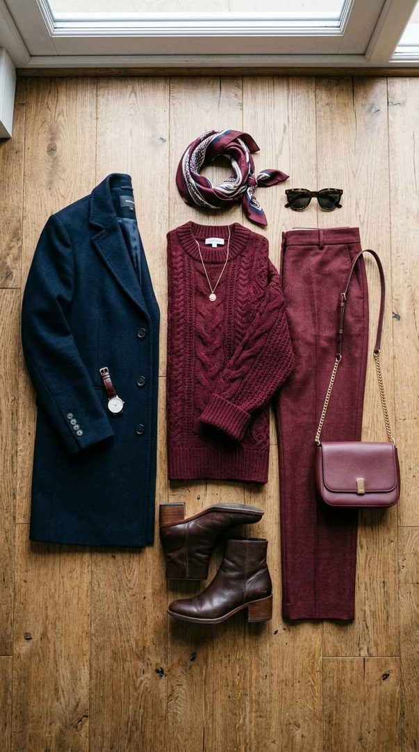 Burgundy Knitwear Ensemble