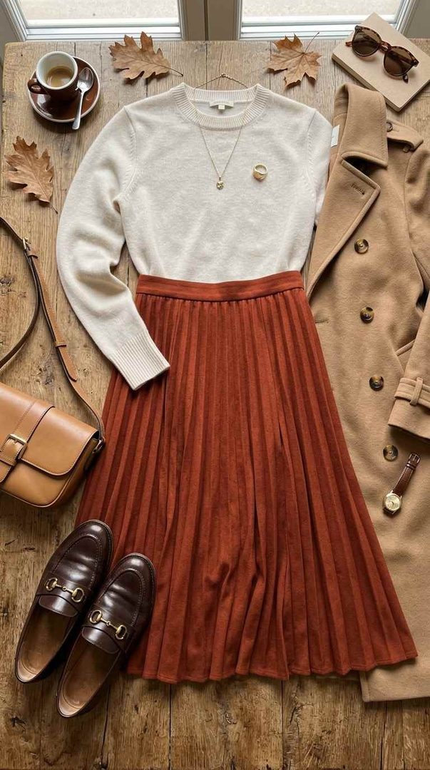 Pleated Skirt & Loafers