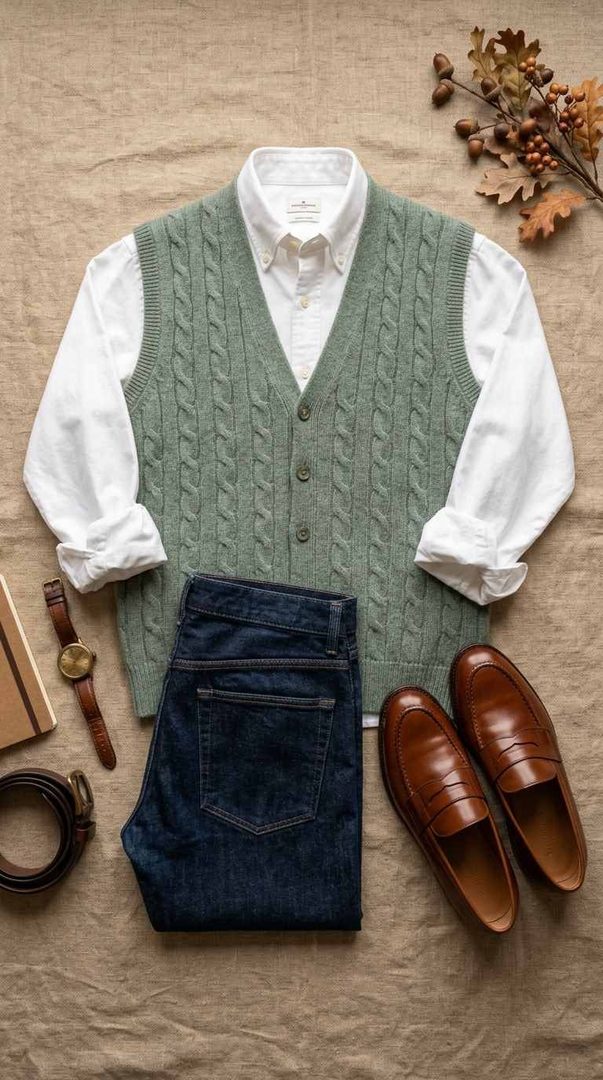Knit Vest & Button Shirt