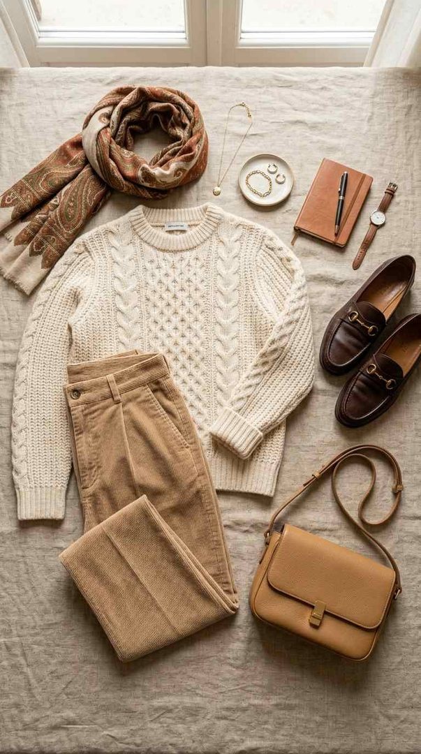 Cream Sweater & Corduroys