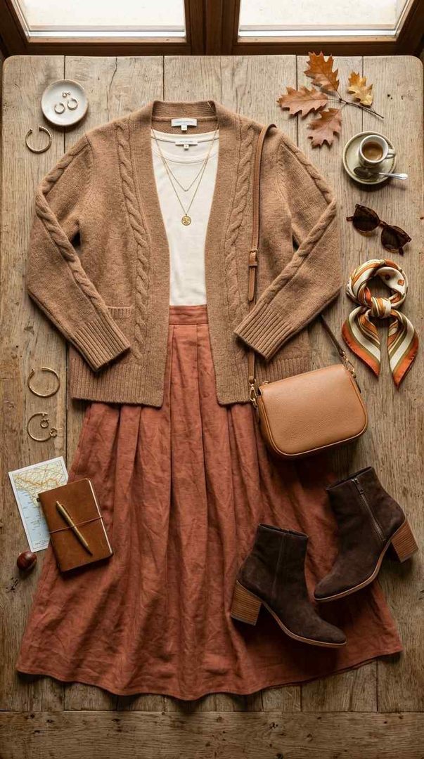 Camel Cardigan & Maxi Skirt