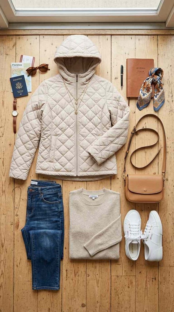 Quilted Jacket & Sneakers