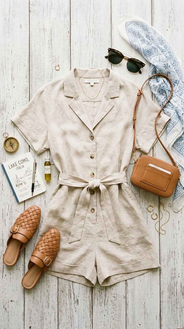 Linen Romper & Mules