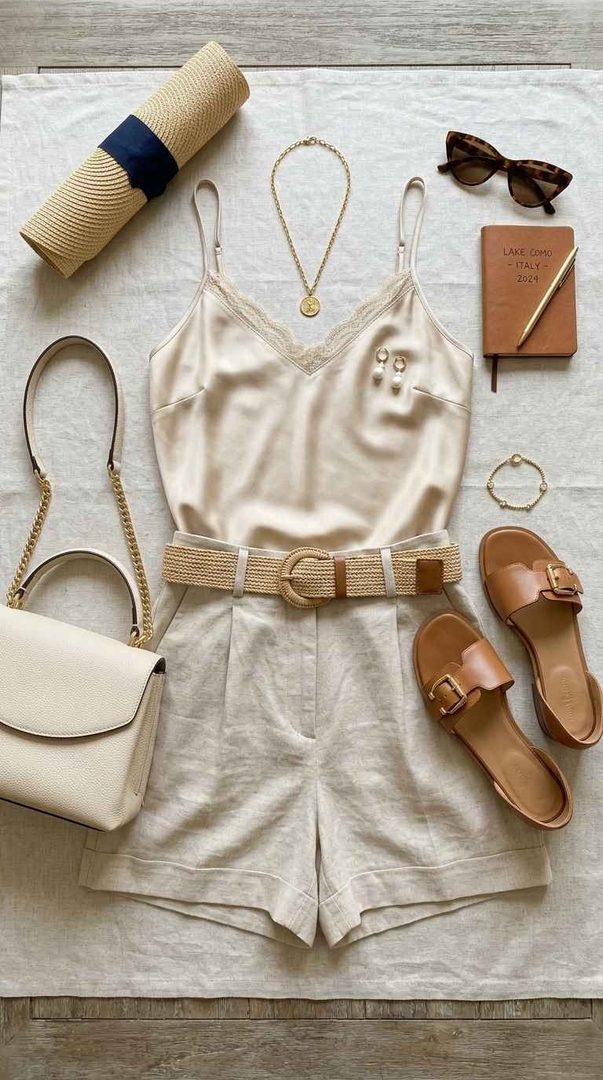 Tailored Shorts & Silk Camisole