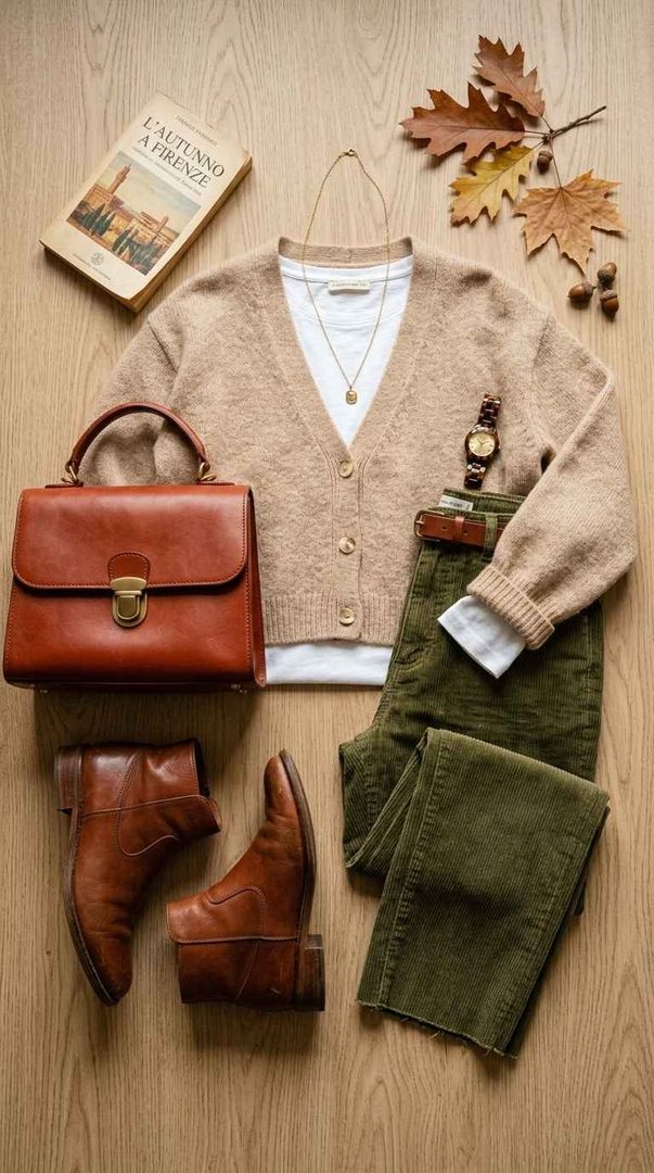 Cropped Cardigan & Corduroy Pants