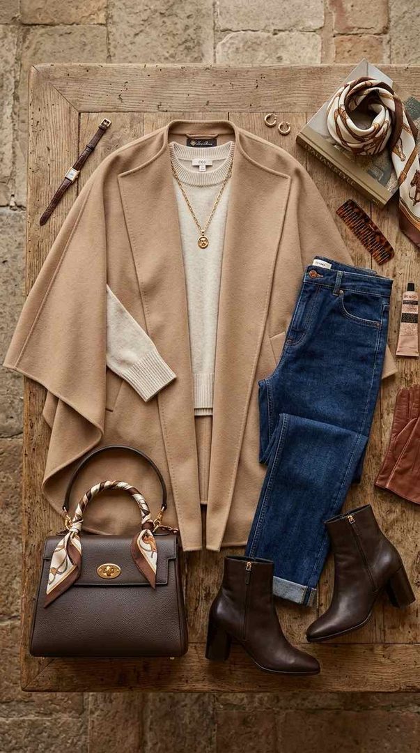 Cape Coat & Straight Jeans