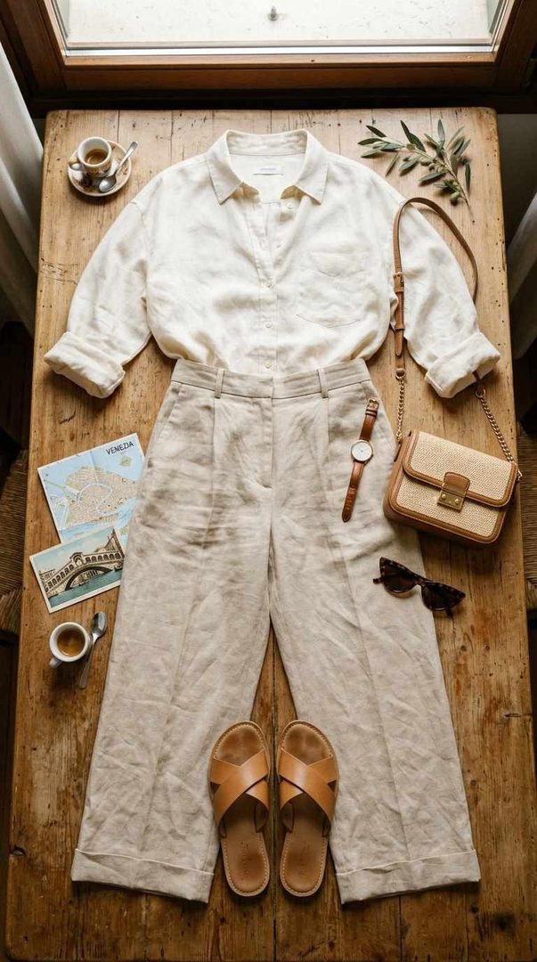 Linen Shirt & Wide Trousers