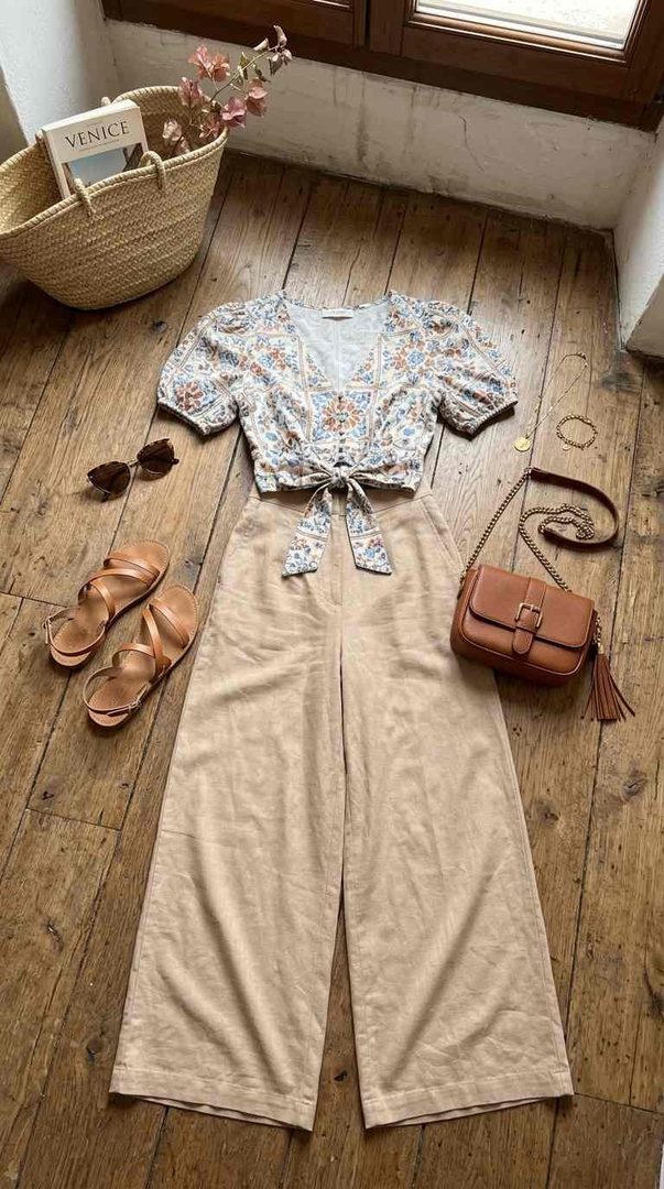 Cropped Blouse & Palazzo Pants