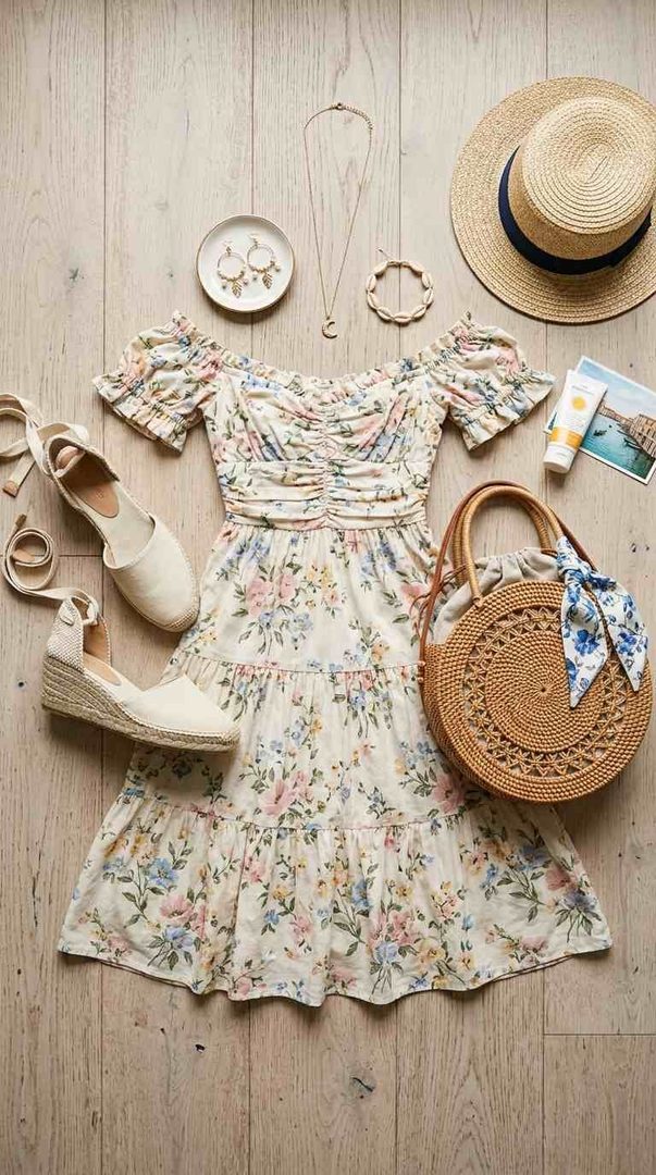 Off-Shoulder Dress & Espadrilles