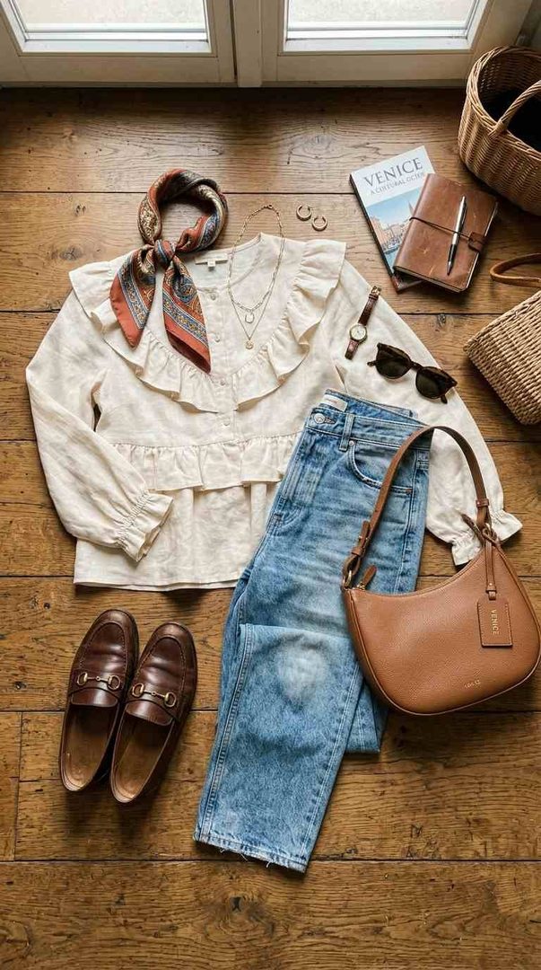 Ruffle Blouse & Straight Jeans