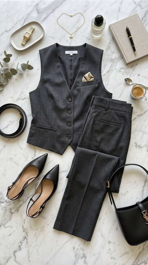Vest Suit & Slingbacks