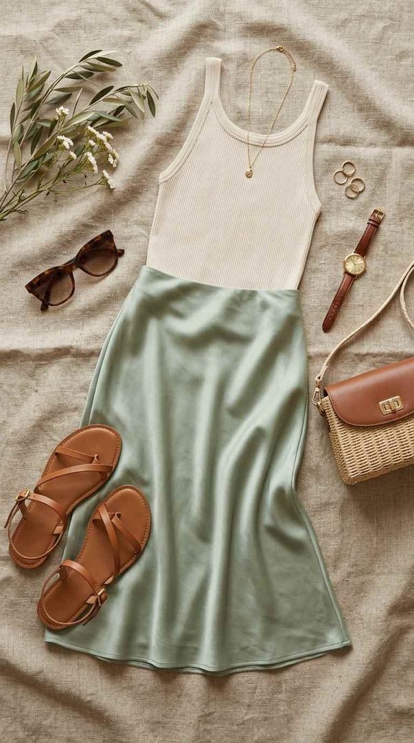 Silk Midi Skirt & Tank