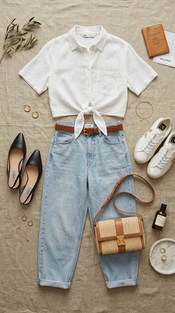 Cropped Shirt & Barrel Jeans