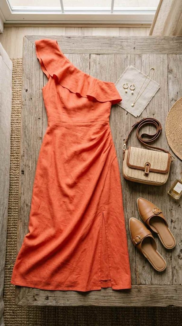 One-Shoulder Dress & Flats