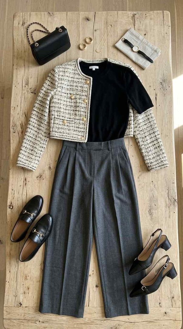 Cropped Jacket & Pleated Pants