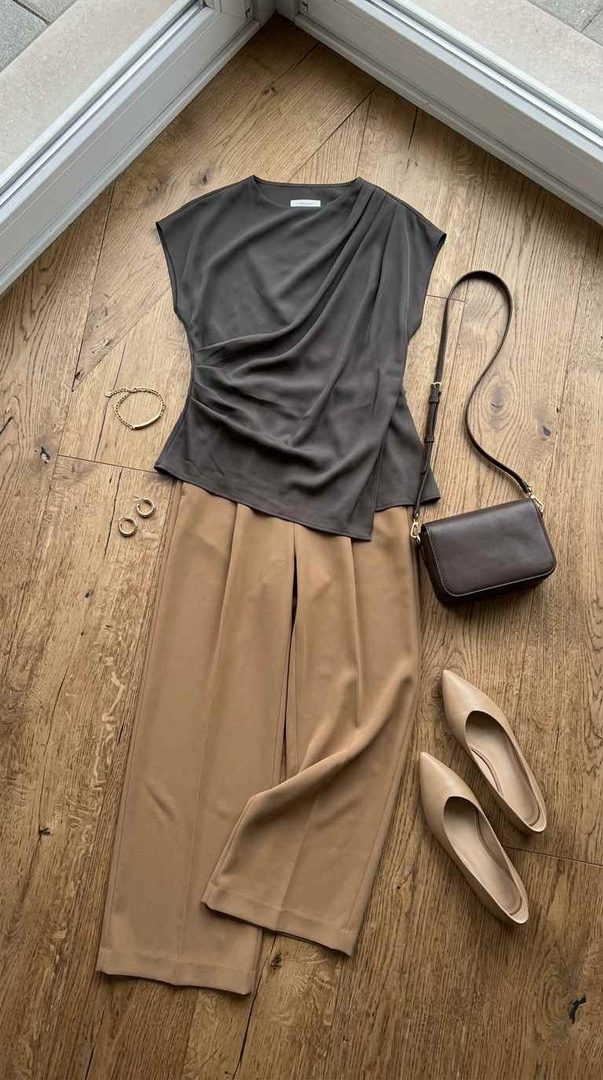 Draped Top & Wide Trousers