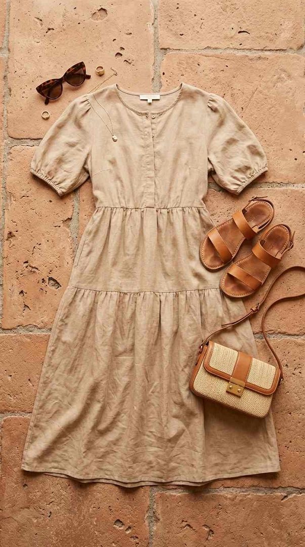Midi Dress & Leather Sandals