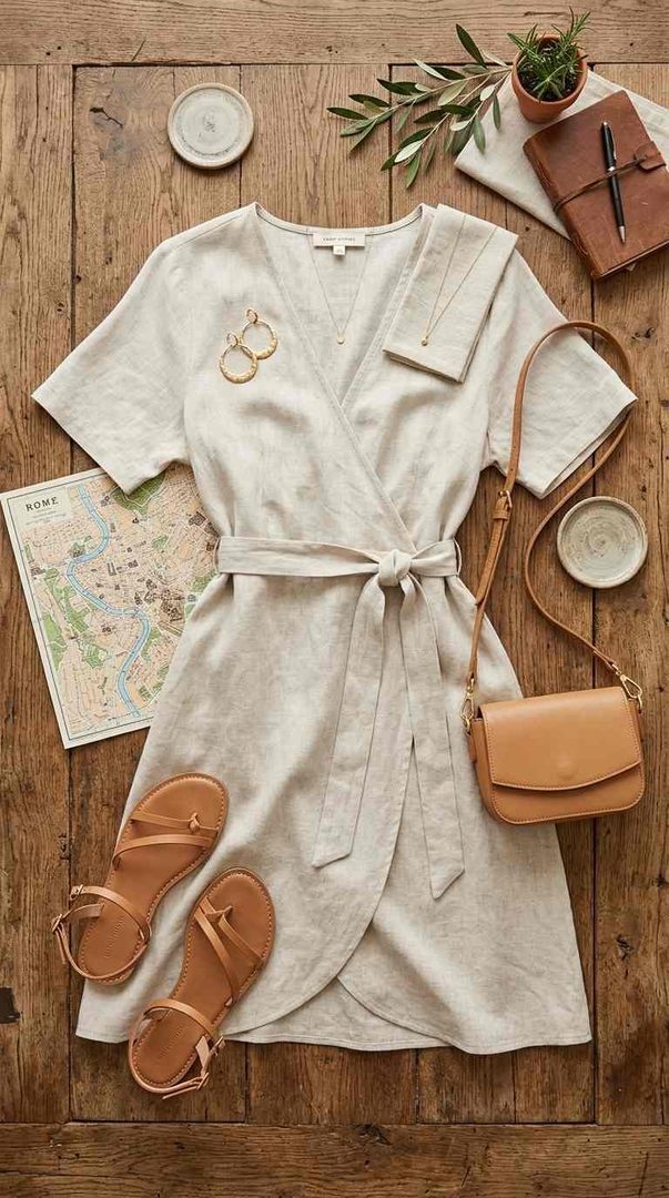 Wrap Dress & Flat Sandals