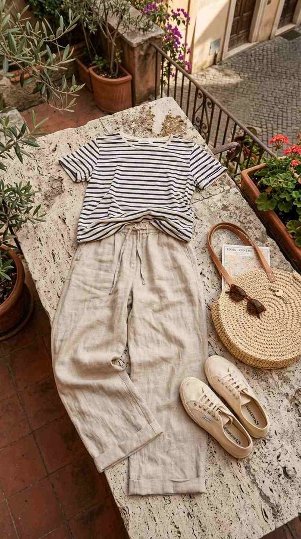 Striped Tee & Linen Pants