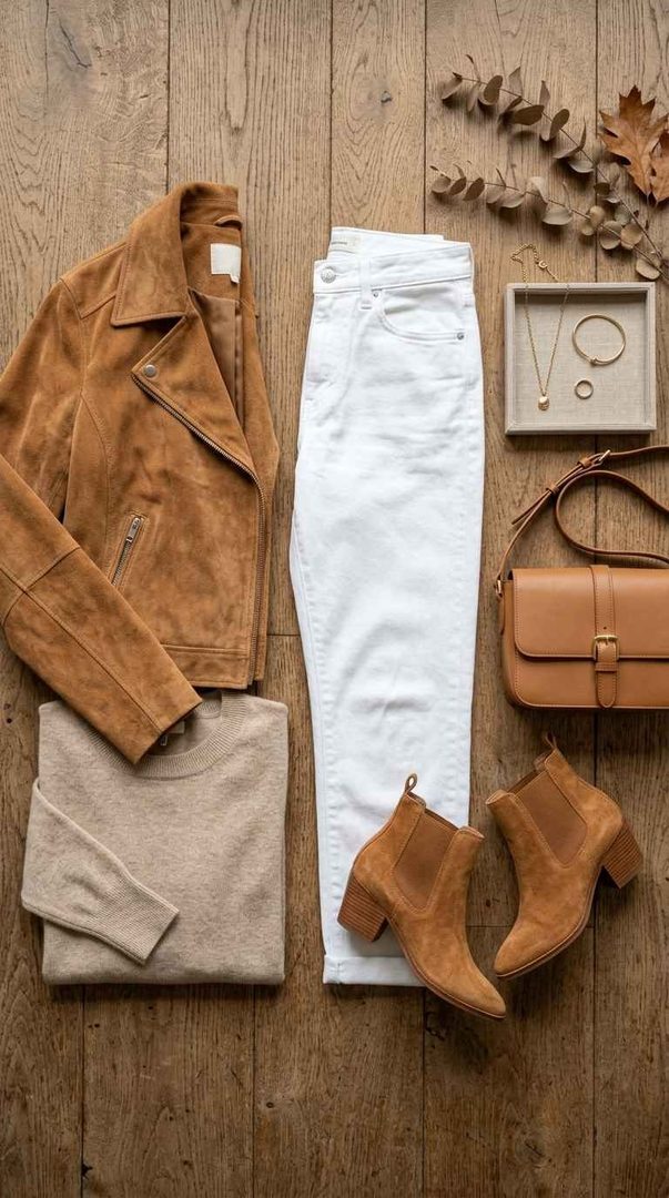 Suede Jacket & White Jeans