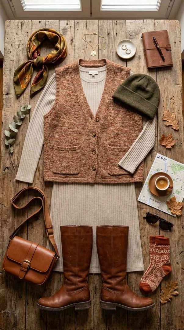 Wool Vest & Long-Sleeve Dress
