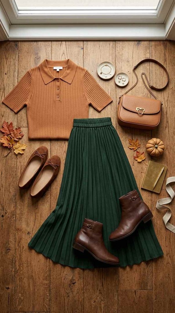 Knit Polo & Pleated Skirt