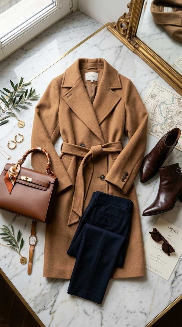 Belted Coat & Slim Trousers