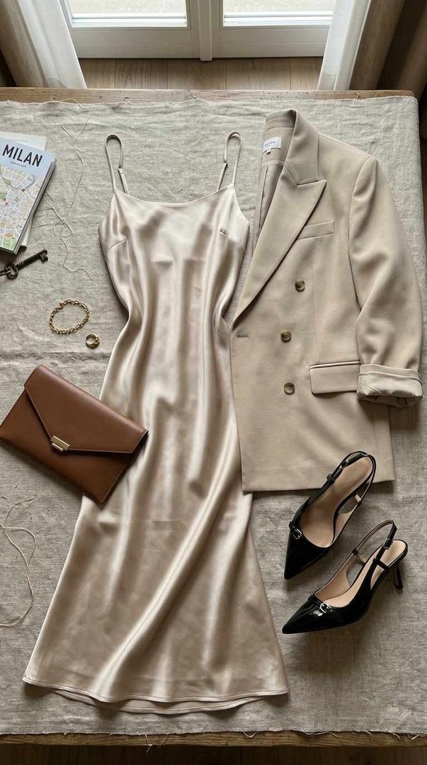 Satin Slip Dress & Blazer