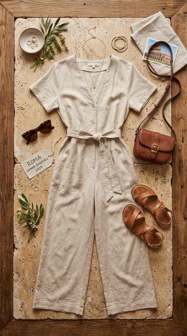 Linen Jumpsuit Sandals