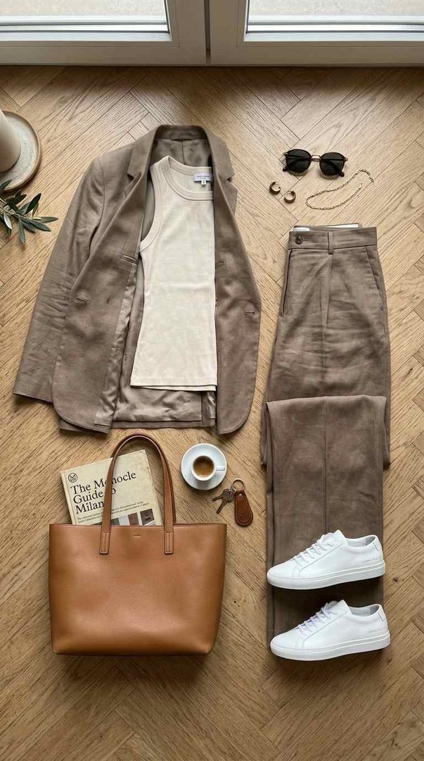 Wide-Leg Suit & Sneakers