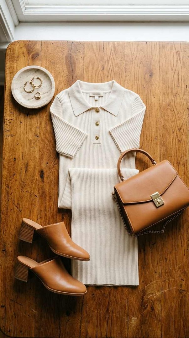 Ribbed Polo Dress & Mules